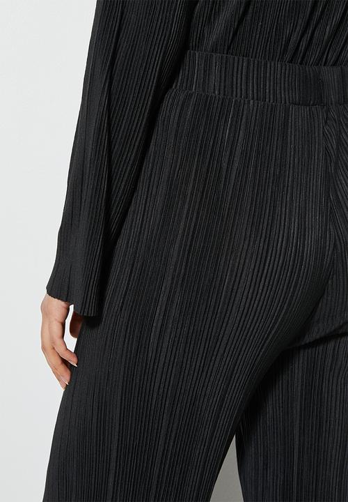 VELVET - Co ord Pleated jersey pull on wide leg pant - black