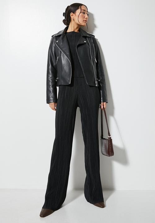 VELVET - Co ord Pleated jersey pull on wide leg pant - black