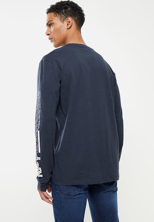 Replay - Replay long sleeve logo printed tee - navy