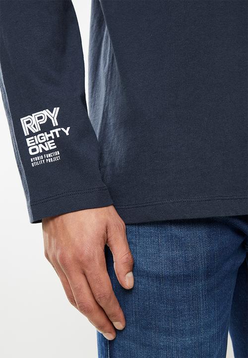 Replay - Replay long sleeve logo printed tee - navy
