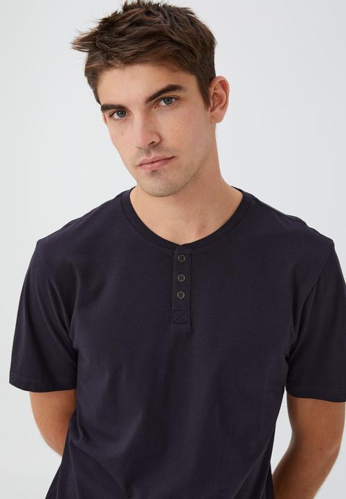 Cotton On - Organic henley t-shirt - ink navy
