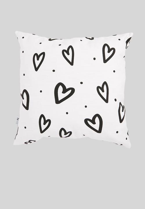 Sixth Floor - Heart confetti kids cushion cover - black & white