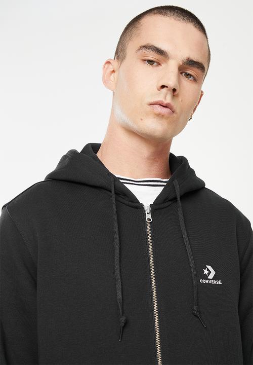 Converse - Embroidered star chevron full zip fleece hoodie - black