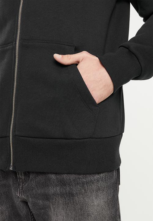 Converse - Embroidered star chevron full zip fleece hoodie - black