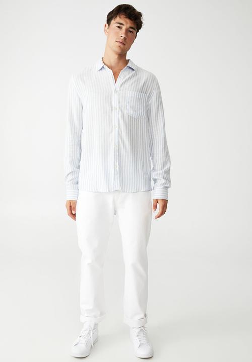 Cotton On - Ashby long sleeve shirt - indigo ticking stripe