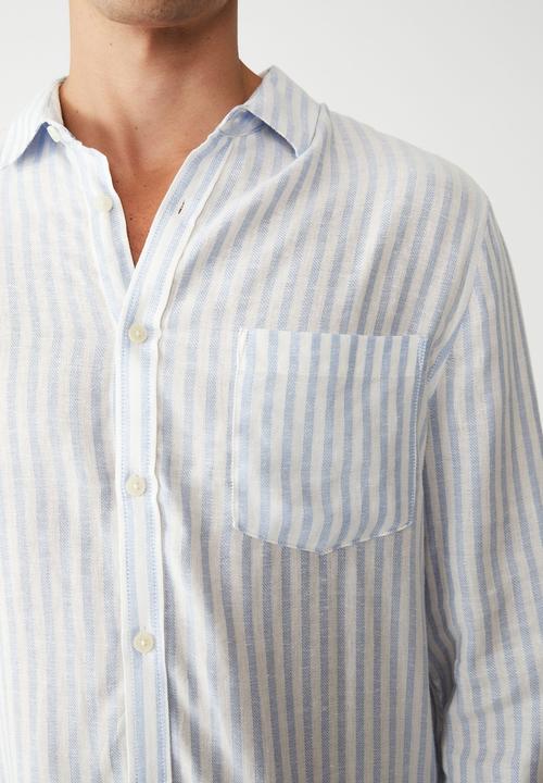 Cotton On - Ashby long sleeve shirt - indigo ticking stripe