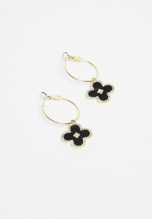 Superbalist - Flower shaped hoop earrings - gold & black