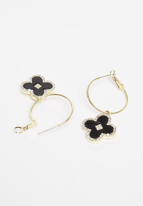 Superbalist - Flower shaped hoop earrings - gold & black