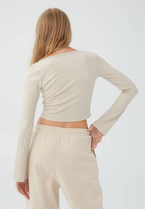 Cotton On - Wide scoop long sleeve top - stone