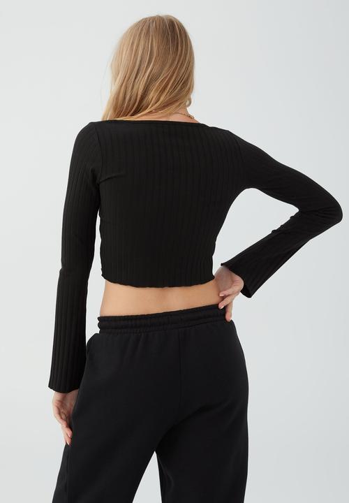 Cotton On - Wide scoop long sleeve top - black