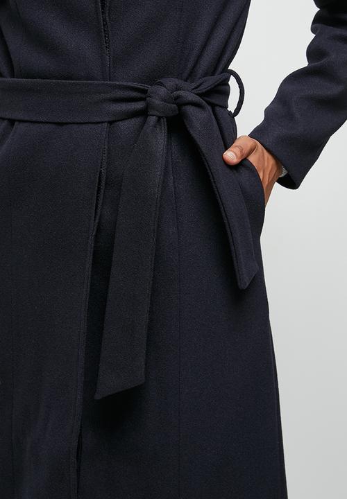 edit - Funnel neck belted melton coat - ink