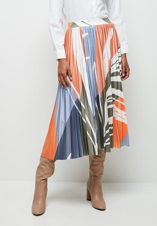 edit - Printed knit pleated midi skirt - large foliage