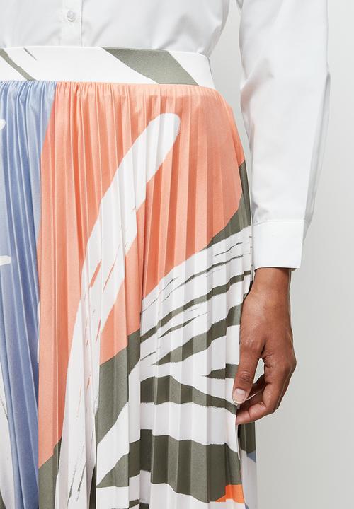 edit - Printed knit pleated midi skirt - large foliage