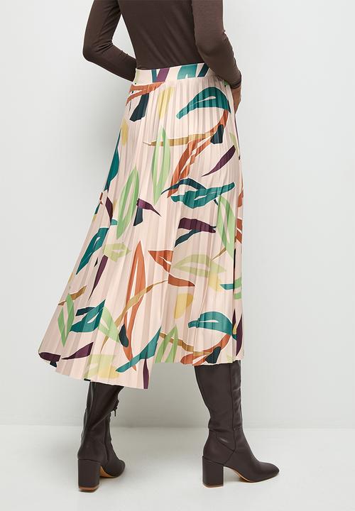 edit - Printed knit pleated midi skirt - multi colour abstract