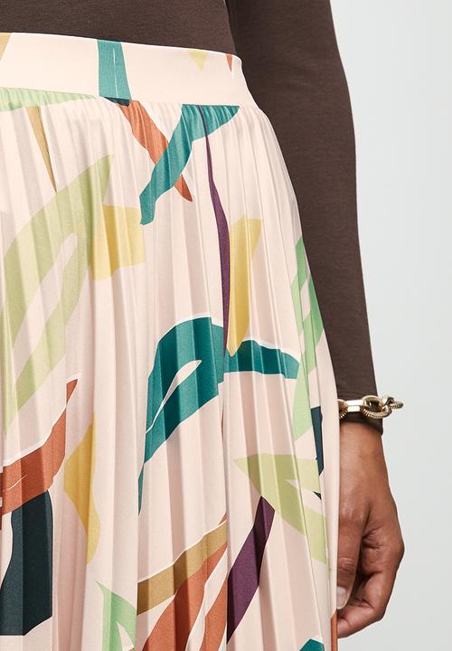 edit - Printed knit pleated midi skirt - multi colour abstract