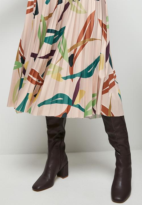 edit - Printed knit pleated midi skirt - multi colour abstract