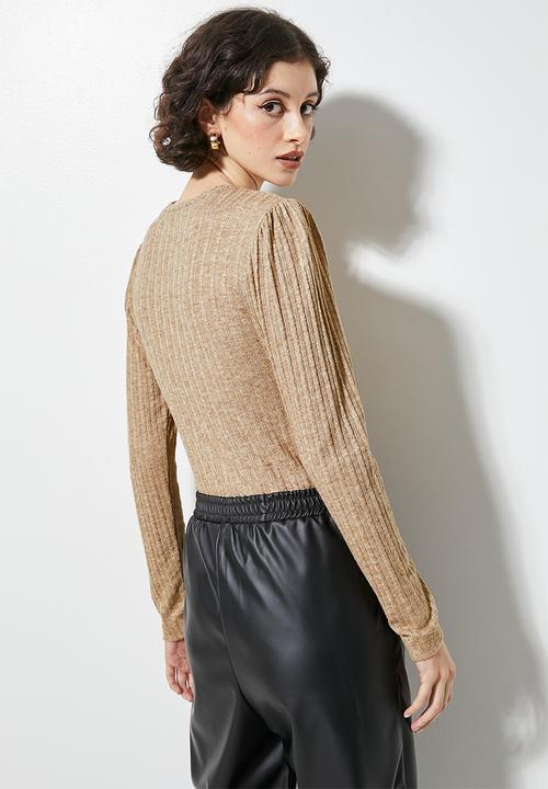 Superbalist - Cabled puff sleeve knit top - cream