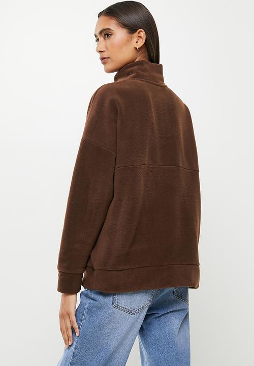 Koton - Mock neck zipper sweatshirt - brown