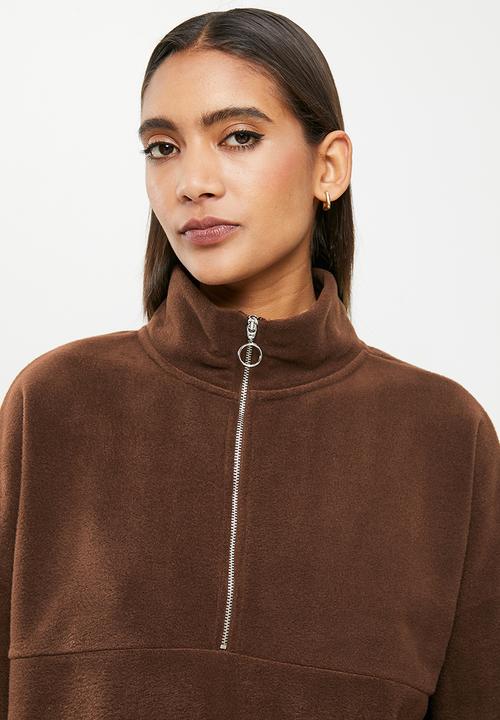Koton - Mock neck zipper sweatshirt - brown
