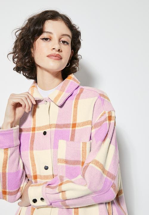 Superbalist - Soft melton overshirt - pink check