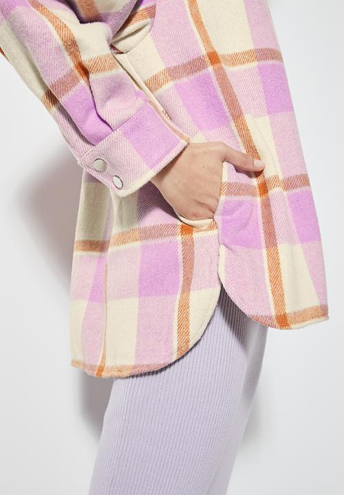 Superbalist - Soft melton overshirt - pink check
