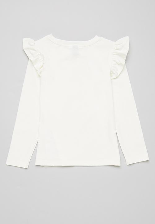 LAB - Long sleeve plain frill tee - white