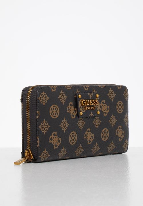 GUESS - Centre stage slg large zip arnd - mocha logo