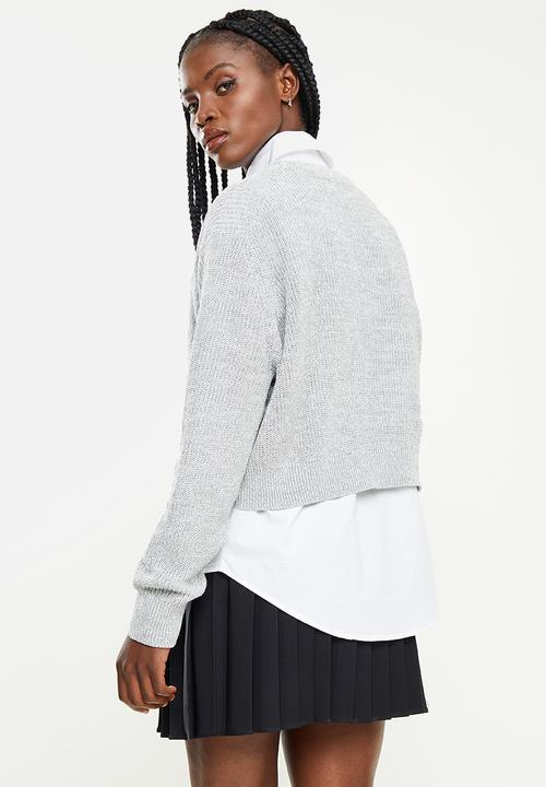 Cotton On - Bump friendly everyday crop pullover - ash grey/white twist