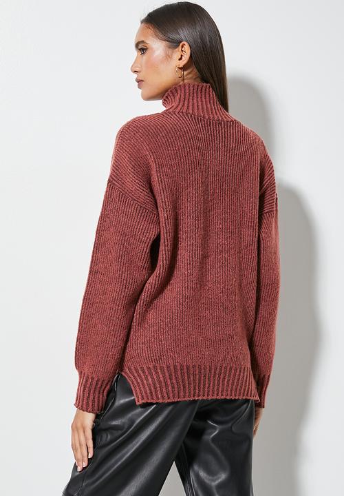 Superbalist - Tonal stripe funnel neck - dark rust