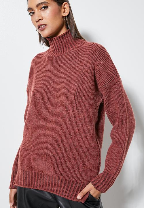 Superbalist - Tonal stripe funnel neck - dark rust