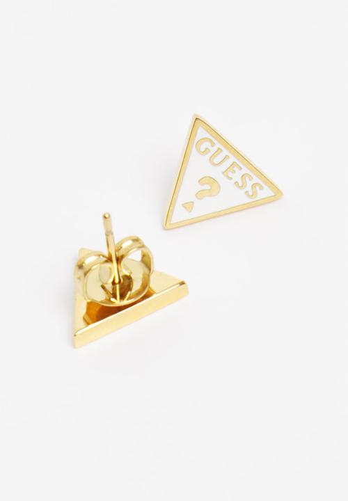 GUESS - Dream & love white triangle logo studs - gold