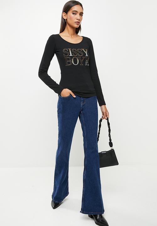 SISSY BOY - Long sleeve bling logo top - black