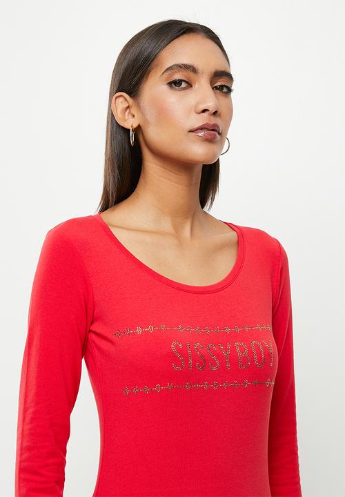 SISSY BOY - Long sleeve bling logo top - red