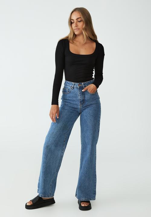 Cotton On - Staple rib scoop neck long sleeve top - black