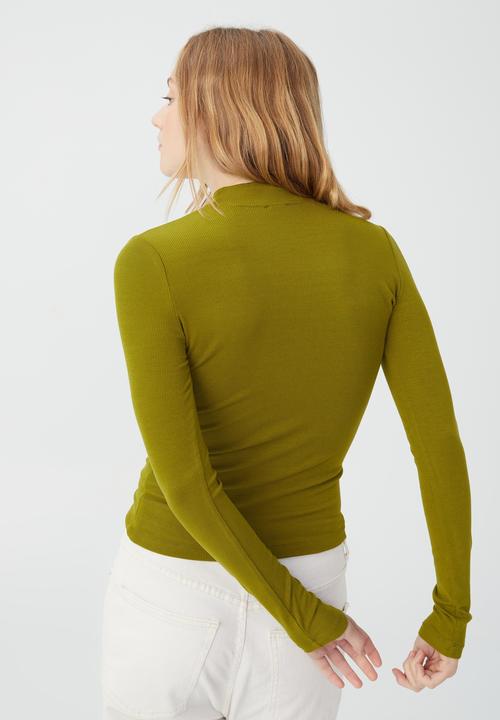 Cotton On - Staple rib mock neck long sleeve top - utility green