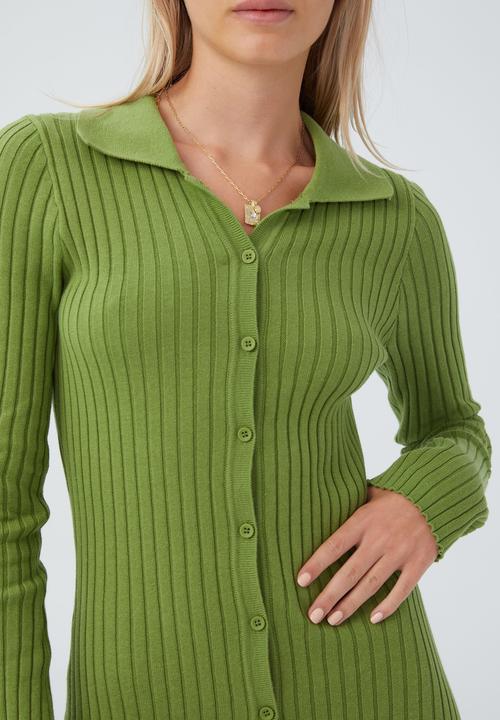 Cotton On - Twist knit button through mini dress - soft green
