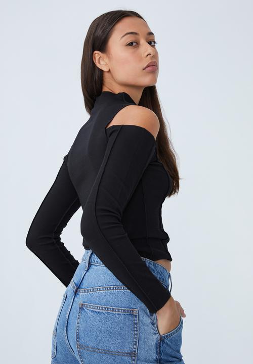 Cotton On - Natalia cut out shoulder long sleeve top - black