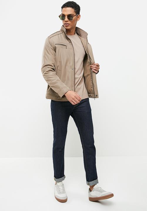 Jonathan D - Willow Heavy weight zip through Jacket - Taupe
