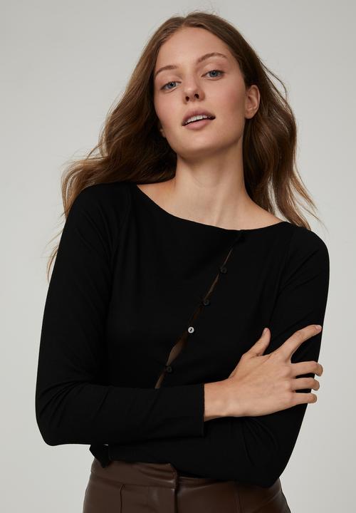 Cotton On - Natalia asymmetric button down long sleeve top - black