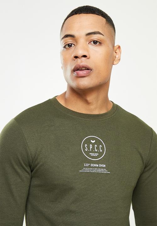 S.P.C.C - Lamont slimline fit long sleeve scooped hem top  - dark moss