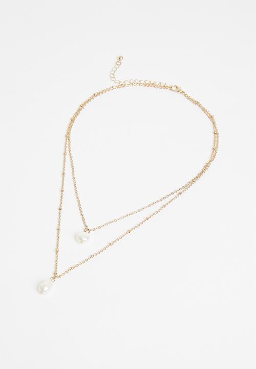 Superbalist - Faux pearl layered necklace - gold & cream
