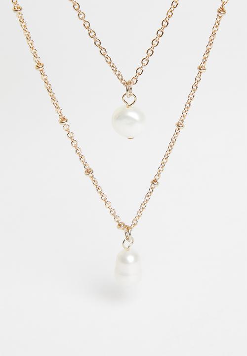 Superbalist - Faux pearl layered necklace - gold & cream