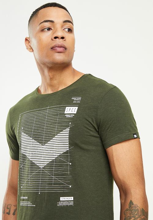 S.P.C.C - Kroft regular fit side slit straight hem tee  - dark moss