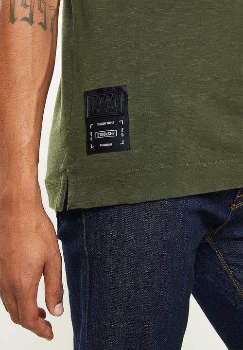 S.P.C.C - Kroft regular fit side slit straight hem tee  - dark moss