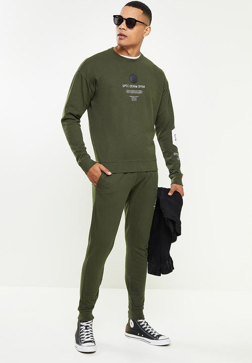 S.P.C.C - Ingram regular fit elasticated track pants  - dark moss