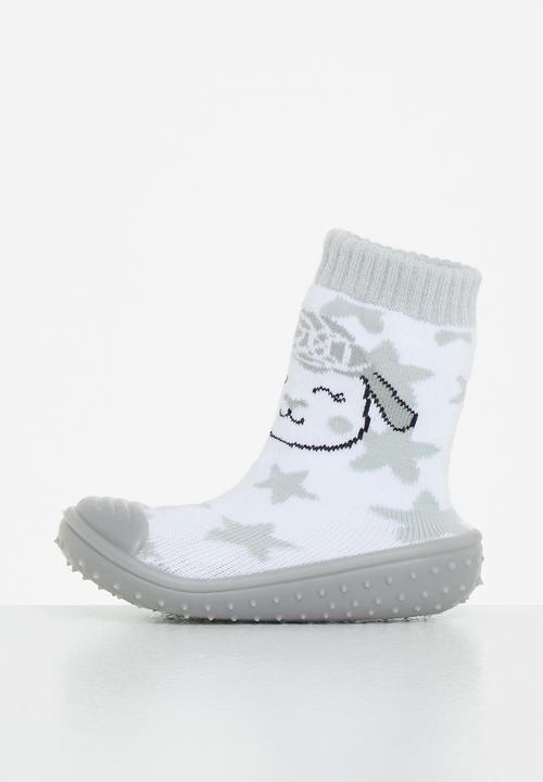 Character Group - Sheep rubber sole booties - white & grey