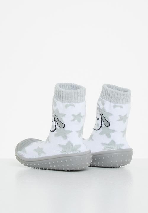Character Group - Sheep rubber sole booties - white & grey