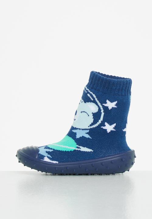 Character Group - Space bear rubber sole booties - navy