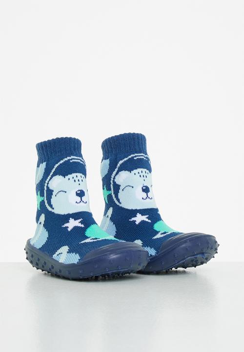 Character Group - Space bear rubber sole booties - navy