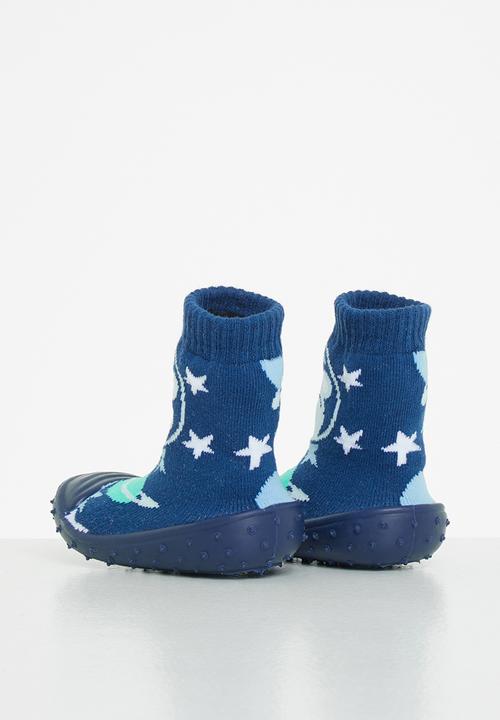 Character Group - Space bear rubber sole booties - navy